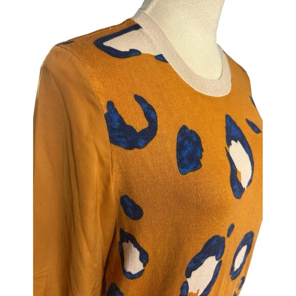 3.1 Philip Lim Leopard Mustard Crew Neck Lightweight Pullover Sweater Top Sz S - Picture 3 of 8